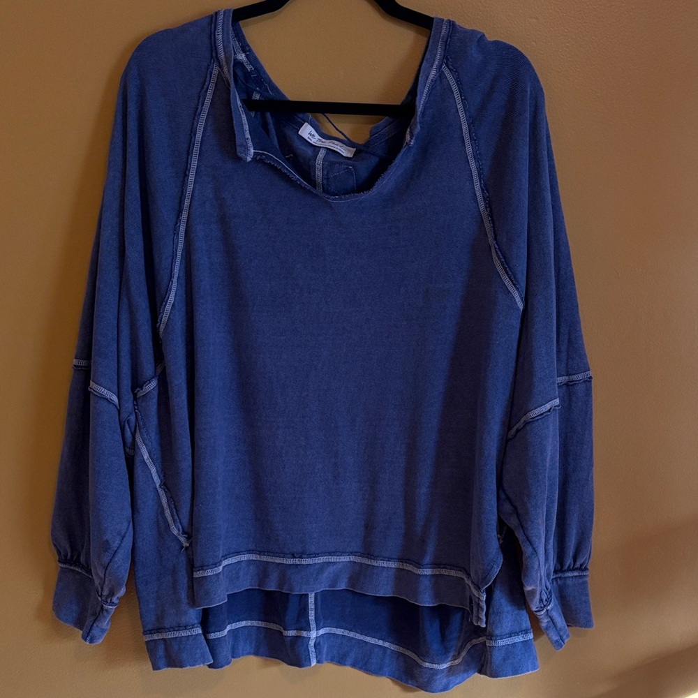We The Free Faded Indigo Raw-Edge Pullover